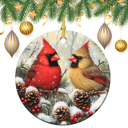 Red Cardinal Christmas Ornament Ceramic 3 inch