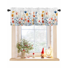 Poppy Watercolor Valance Blue Red Yellow 42x12 Rod Pocket