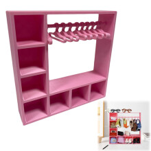 Pink Small Doll Wardrobe for 15cm and 17cm Dolls with 10