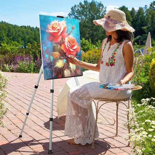 Aluminum Art Easel Stand Portable Adjustable 66 Inch Silver 1