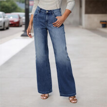 Women's High-Waisted Straight-Leg Blue Denim Jeans