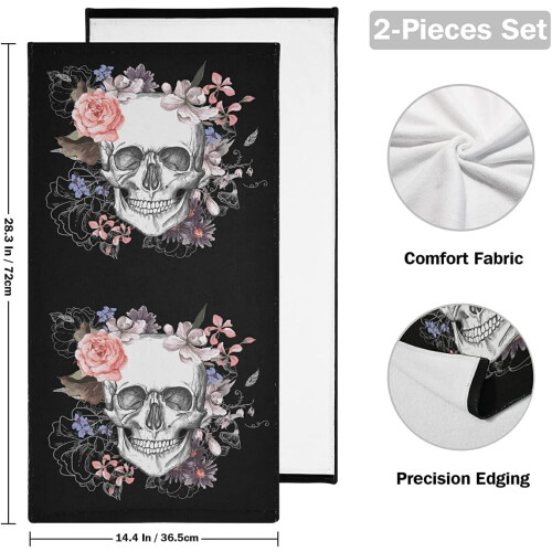 Skull Hand Towel Set 2-Pack Soft Absorbent Halloween Towels 1