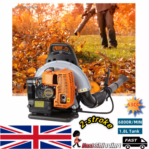 63cc Backpack Leaf Blower Petrol Engine Pro Garden Back Pack Easy Start Blow UK 1