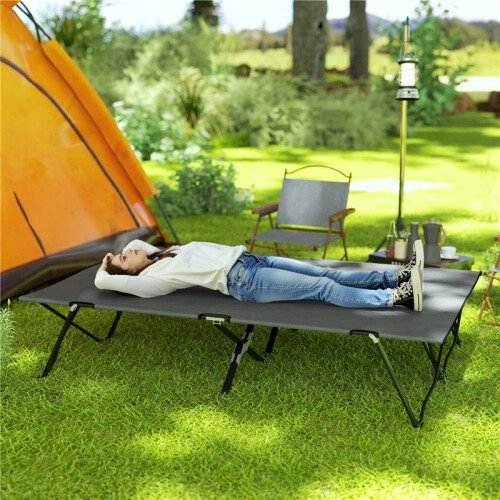 Double Camping Cot Bed, with Bag - Charcoal Grey 2