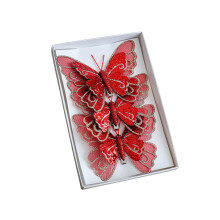 Glitter Butterfly Christmas Ornament Red 3 PCS