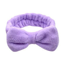 Bowknot Headband Solid Purple Plush Wide Face Wash Headband