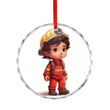 Cartoon Firefighter Boy Ornament Christmas Glass Decoration