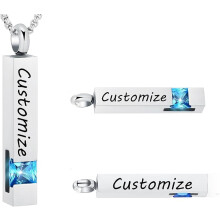 Silver Ashes Urn Necklace Crystal Birthstone Cube Pendant