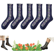 Floral Socks Vintage Embroidered Crew Sock Set