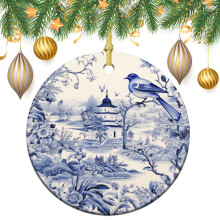 Blue and White Porcelain Bird Ornament Ceramic Christmas