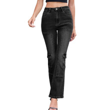 Women's Low-Waisted Straight Flared Jeans Black