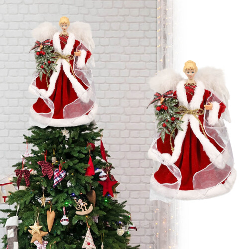 Lighted Christmas Angel Tree Topper 13.2 Inch Holding Star