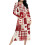 Women's Warm Plaid Robe with Pockets, Red, XL 1