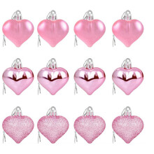 Valentines Heart Ornaments Set Pink Glitter 12 Pcs