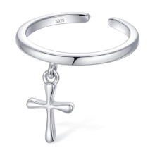Sterling Silver Cross Open Toe Ring for Women Adjustable