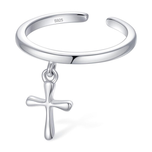 Sterling Silver Cross Open Toe Ring for Women Adjustable