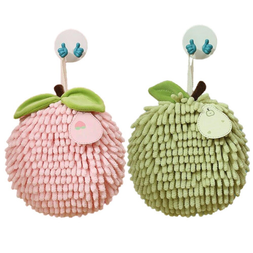Fuzzy Ball Hand Towels Chenille Fruit Shape 2 Pack