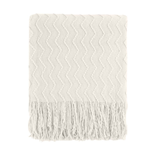 Beige Knitted Tassel Throw Blanket 130x230 cm