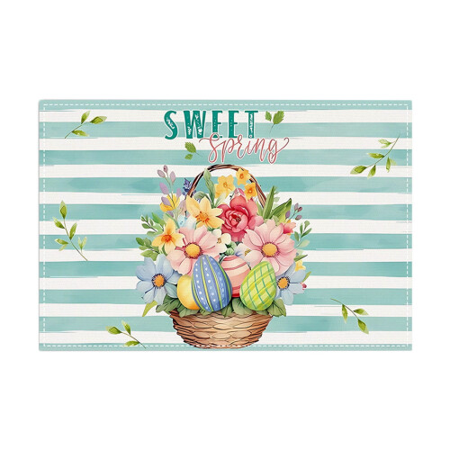 Easter Flower Rabbit Egg Placemat Set Linen 17.7 x 12 in
