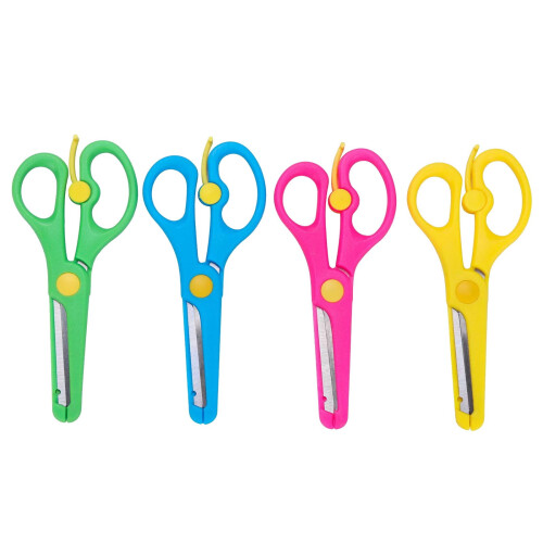 Plastic-Edge Safety Scissors with Spring Mechanism 4 Pcs