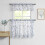 Blue Grey Floral Sheer Kitchen Curtains Set 36 inch Rod 1