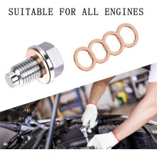 M14x1.5 Magnetic Stainless Steel Oil Pan Drain Nut Bolt with Copper Crush Washer Anti Leakage for Cars,Motorcycles,Boats