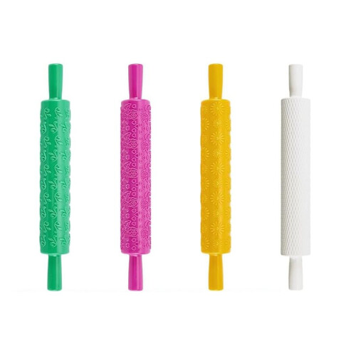 8Pcs Clay Modeling Pattern Rollers Kit 4 Colors Leather Texture Roller Plastic Rolling Pin Polymer Clay for DIY Handmade 2