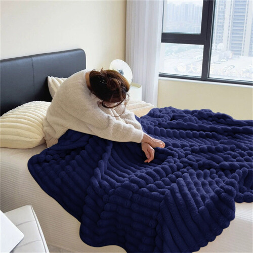 Flannel Blanket Coral Fluff Border Dark Grey 2