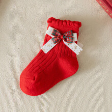 Women's Cotton Red Christmas Ankle Socks with Ruffled Cuff