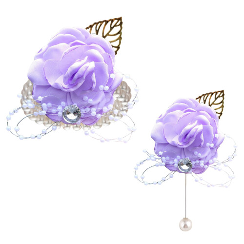 Purple Artificial Rose Wrist Corsage with Pearl