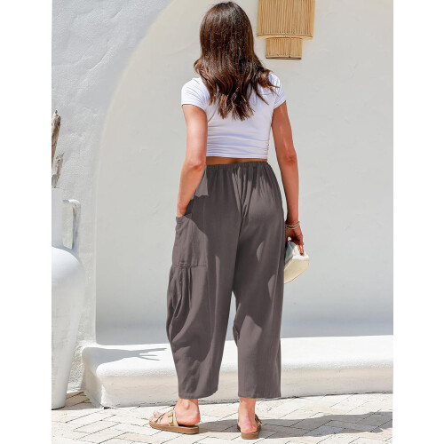 Women's Linen Wide Leg Pants Casual Loose Drawstring 2