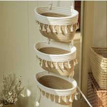 Hanging Baskets Organizer Boho Woven Cotton 3-Tier