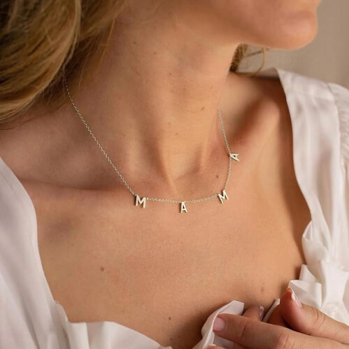 MAMA Letter Necklace Silver Collarbone Chain 1