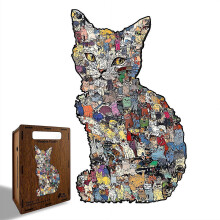 Cat-Shaped Wooden Jigsaw Puzzle for Adults 2-in-1 Box