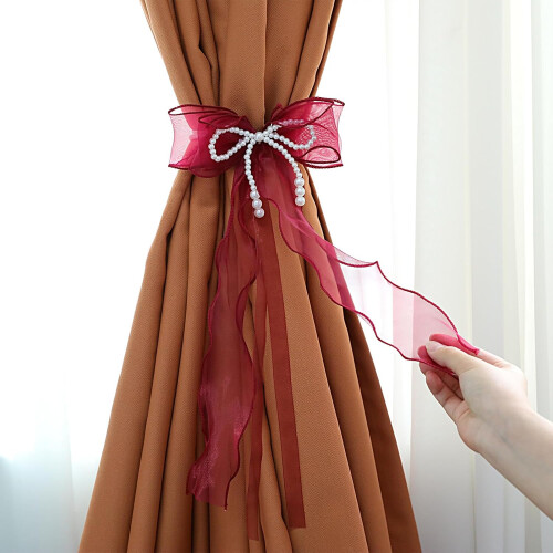Curtain Tiebacks Bowknot with Pearls 2 Pcs 2