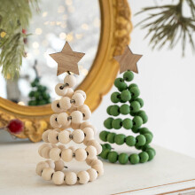 Wooden Spiral Christmas Tree Ornament Rustic Beaded Boho