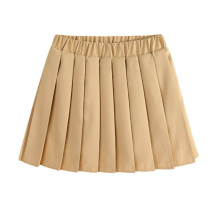 AWZXDE Pleated Skirt for Girls Khaki Waist-High Mini Skirt