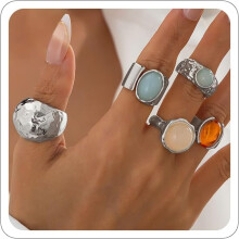 Chunky Gold Knuckle Rings Set with Crystal Rhinestones for