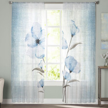 Sheer Curtains Vintage Blue Floral Gradient 52x63 in Voile
