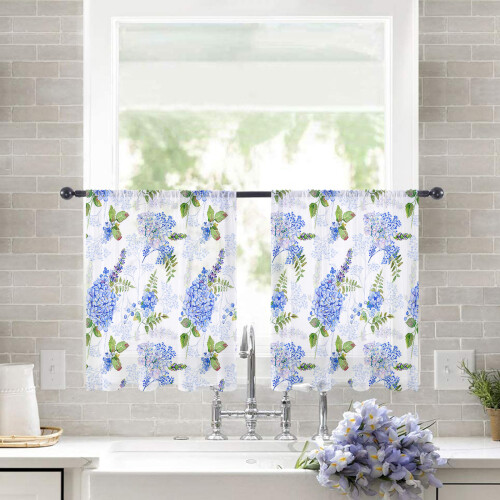 Sheer Curtains Hydrangea Watercolor 52x54 in 2 Panels