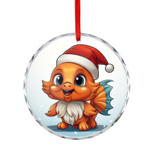Crystal Glass Goldfish Ornament Red Santa Hat 1pc
