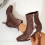 Women's Shiny Patent Leather Ankle Boots Coffee High Heel 4