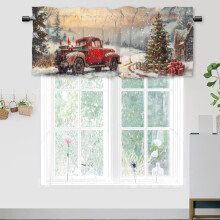 Farmhouse Christmas Valance Red Truck Rustic 54x18 in 1