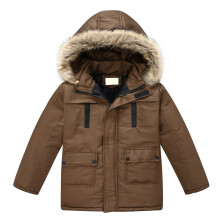 Boys Winter Hooded Parka Brown Size 130