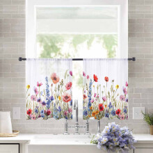 Sheer Curtains Poppy Watercolor Floral 52x45 Inch Voile