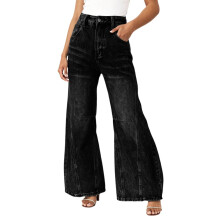 Women's Straight Leg High Waisted Black Denim Jeans