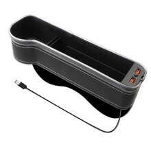 Car Filler Cup Holder 7 Colours Changing LED Auto Crevice Storage Organizer Box with 2Usb Charger Left