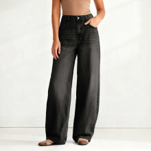 Women's Straight Leg High Waisted Black Denim Jeans