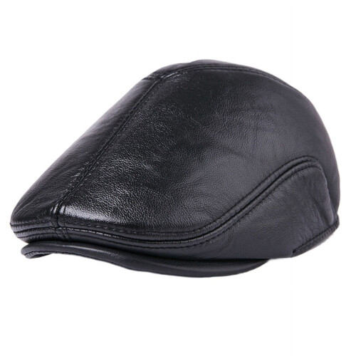 Genuine Leather Flat Cap Brown Cowskin One Size