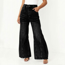 Women's Straight Leg High Waisted Black Denim Jeans